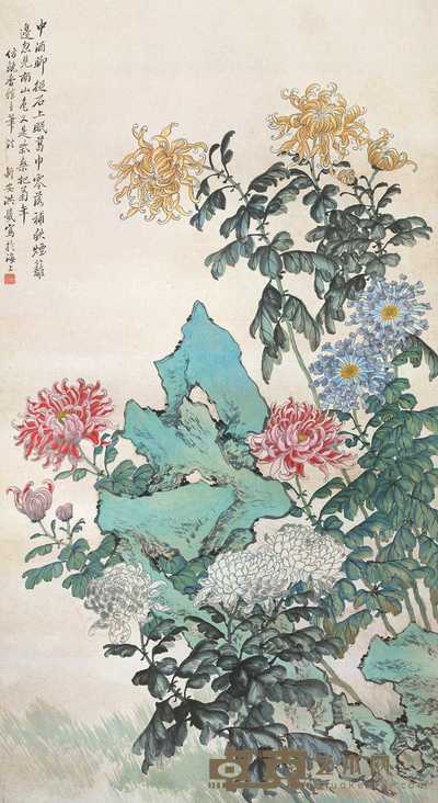 洪畿 菊石图 立轴 149.5×82cm